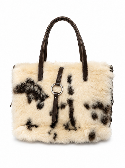 Vintage Rabbit Fur & Leather Corset Tote Bag