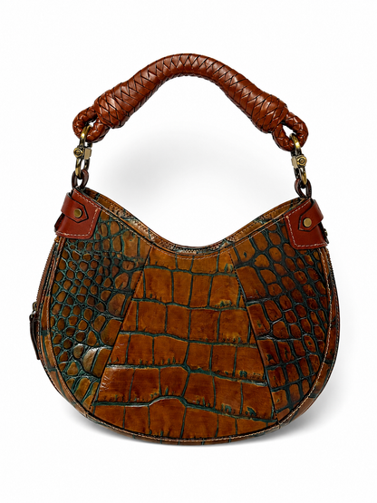 Croc-Embossed Leather Shoulder Bag