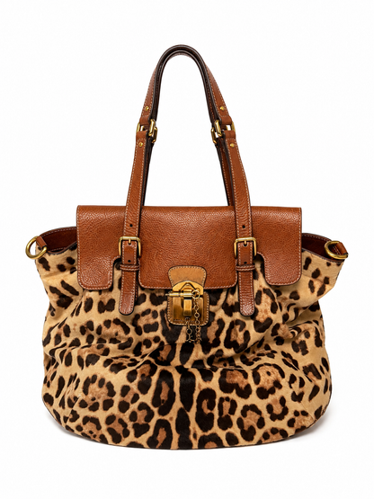 Dolce & Gabbana Miss Privée Leopard Pony Hair Leather Tote Bag