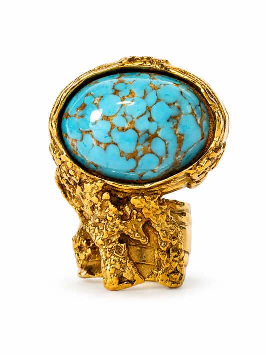 Vintage Yves Saint Laurent Arty Ring — Turquoise — Size 6