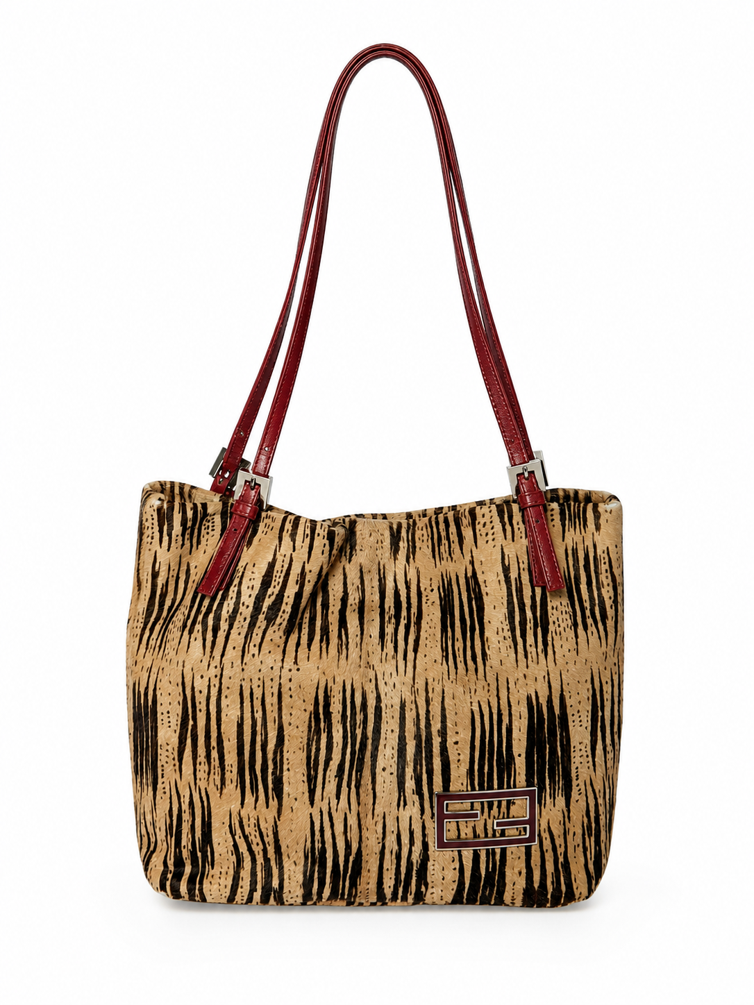 Rare Fendi Pony Hair Tiger Print & Red Leather Bag