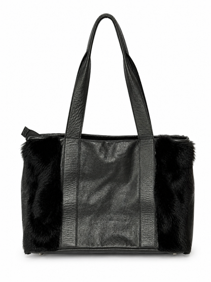 Alchimia Italy Leather & Fur Hobo Tote Bag