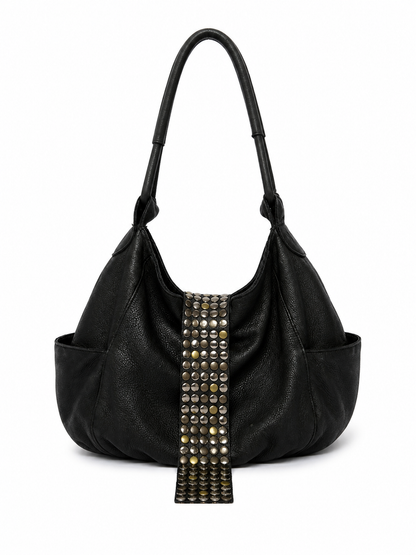 Black Hobo Mix Metal Studded Bag
