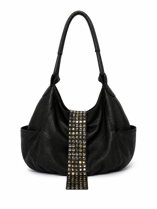 Black Hobo Mix Metal Studded Bag
