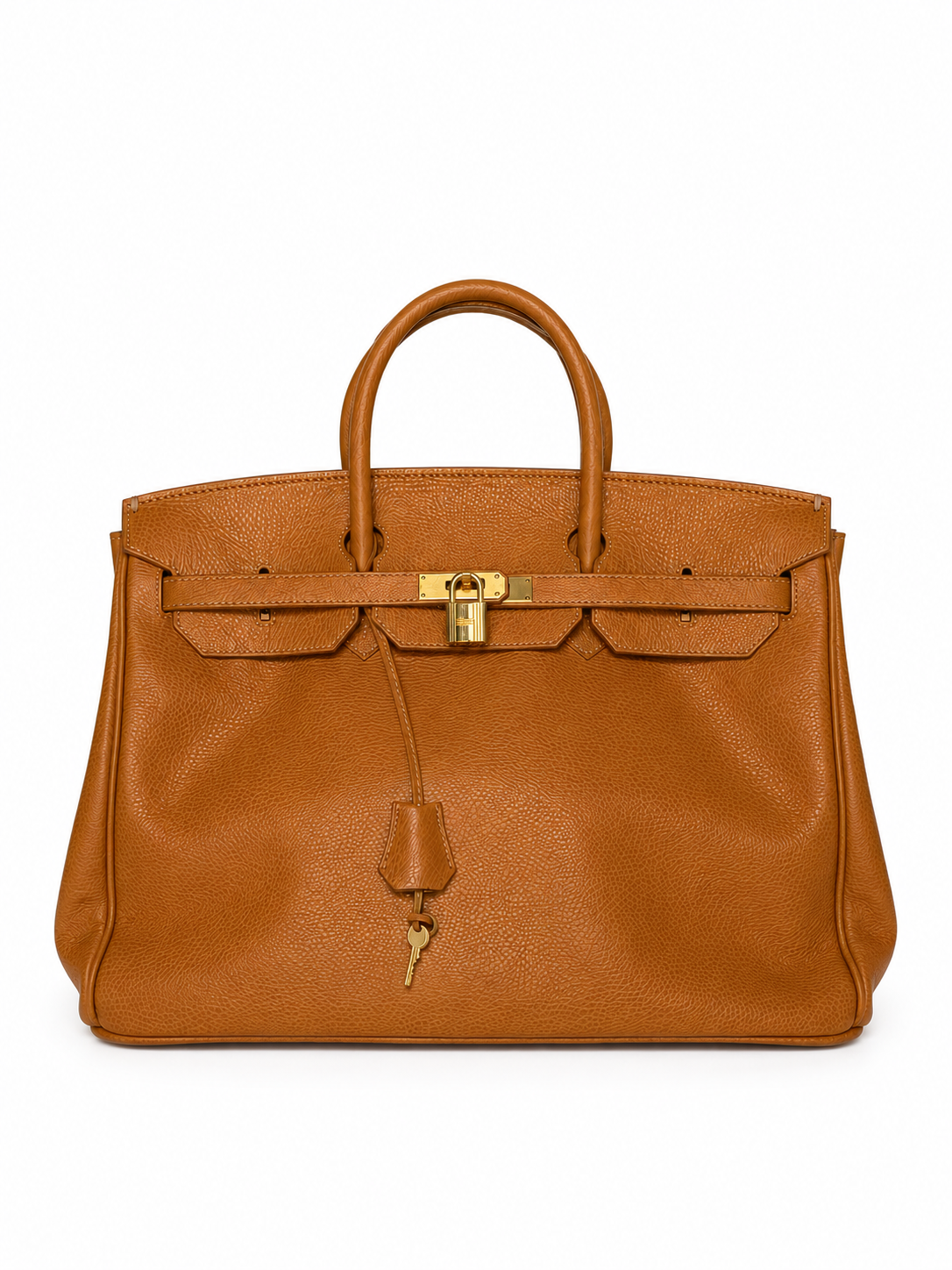 High-Class Milano Birkin-Style Camel Leather Tote Bag