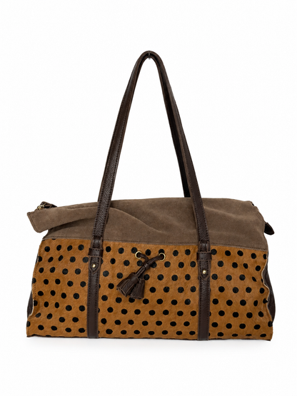 Brown Suede & Pony Hair Polka Dot Shoulder Bag
