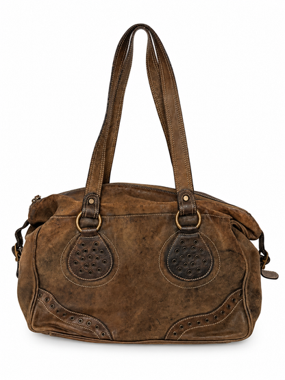 Brown Distressed Leather Y2K Bowler Bag