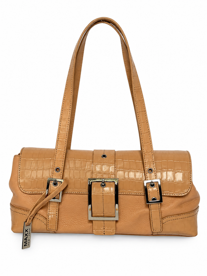 Salmon Pink Croc-Embossed Leather Shoulder Bag