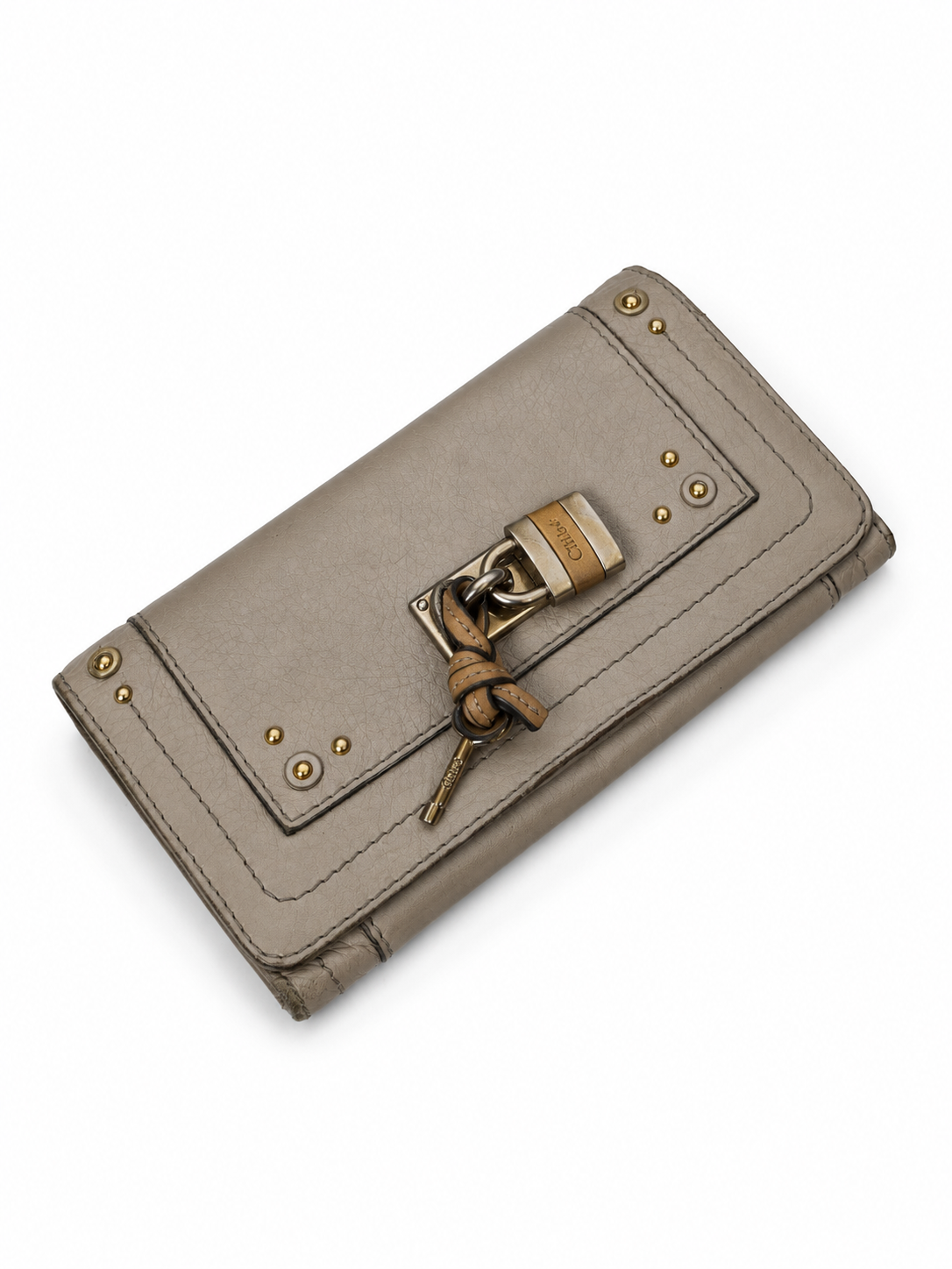 Vintage Chloé Paddington grey iridescent leather zip wallet with padlock detail — view 1