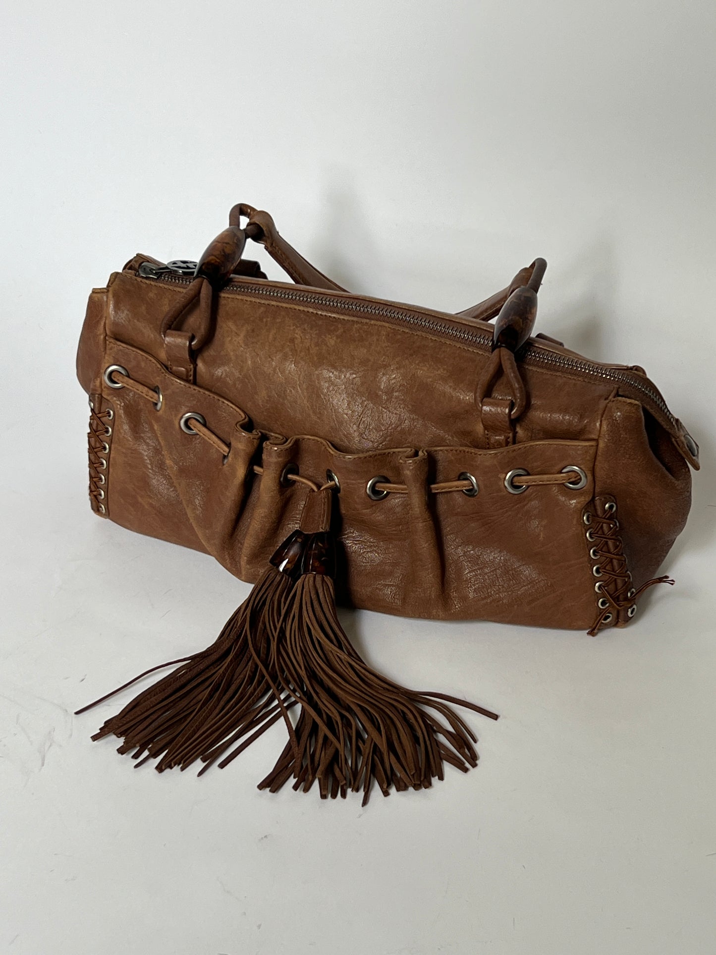 Giorgio Armani Leather Tassel Shoulder Bag with Beaded & Corset Detailing