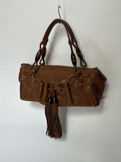 Giorgio Armani Leather Tassel Shoulder Bag with Beaded & Corset Detailing