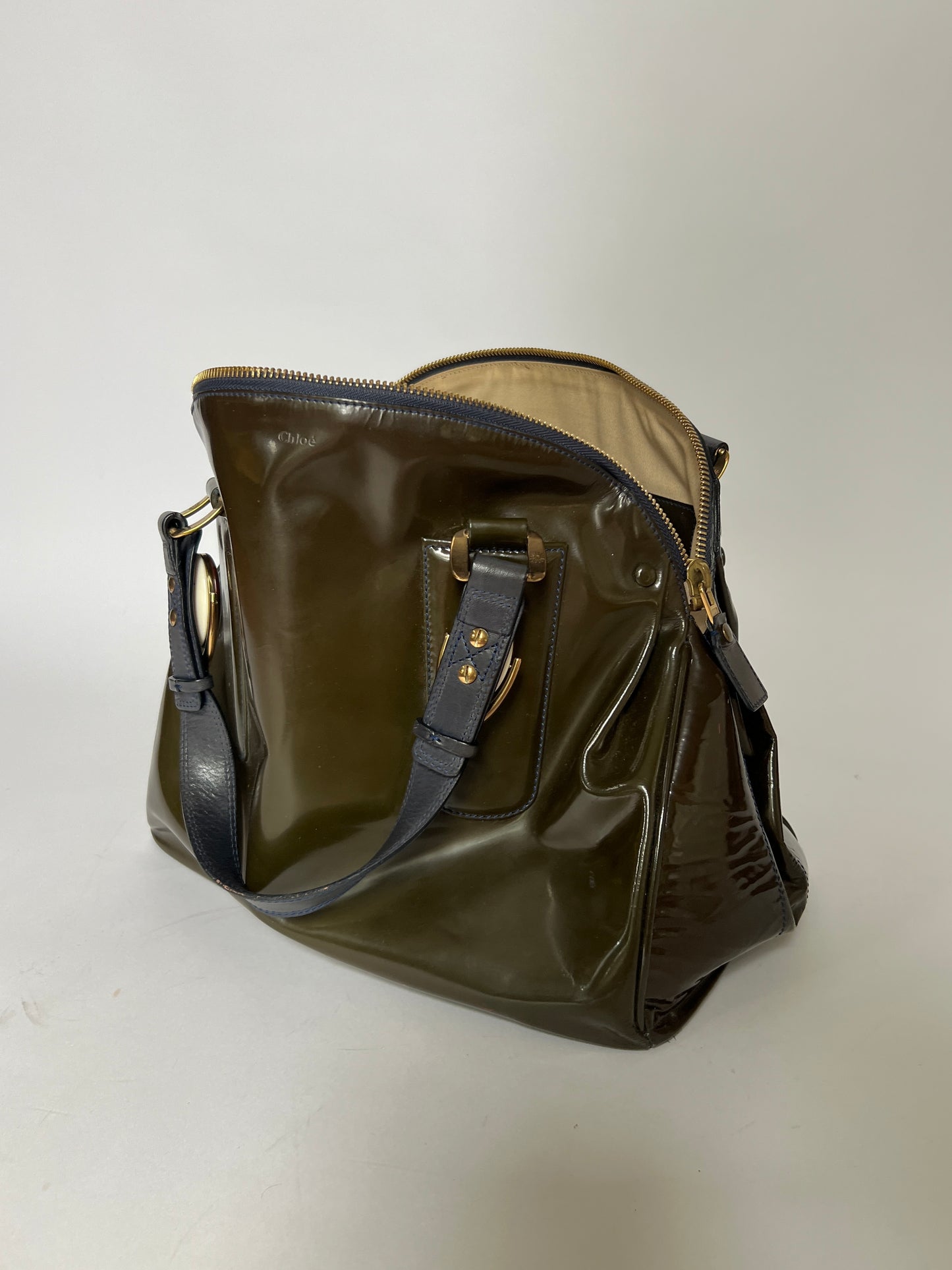 Chloé Patent Leather Gem Hardware Bag – Olive