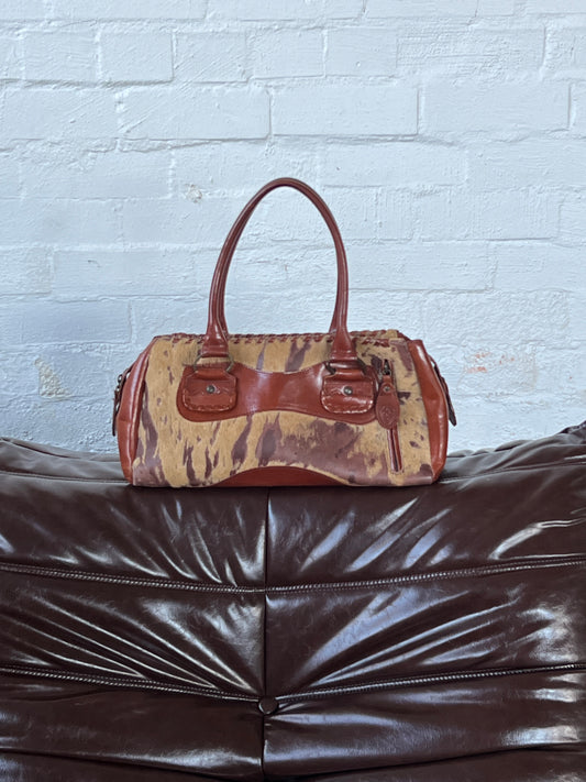 Vintage Tan Leather Pony Hair Bag