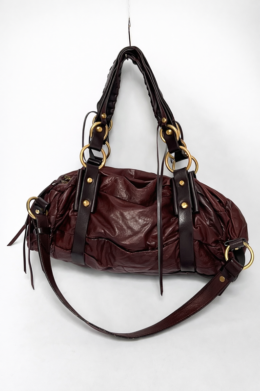 Francesco Biasia Ruched Leather Ring-Handle Bag