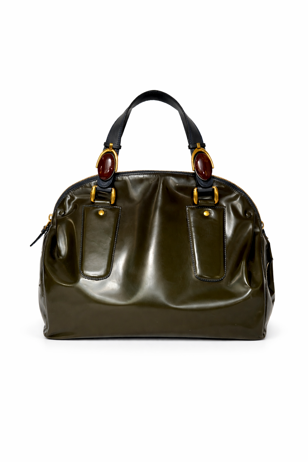 Chloé Patent Leather Gem Hardware Bag – Olive