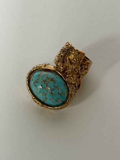 Vintage Yves Saint Laurent Arty Ring — Turquoise — Size 6