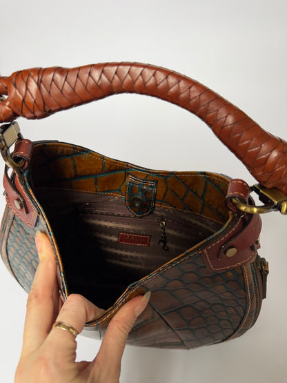 Croc-Embossed Leather Shoulder Bag