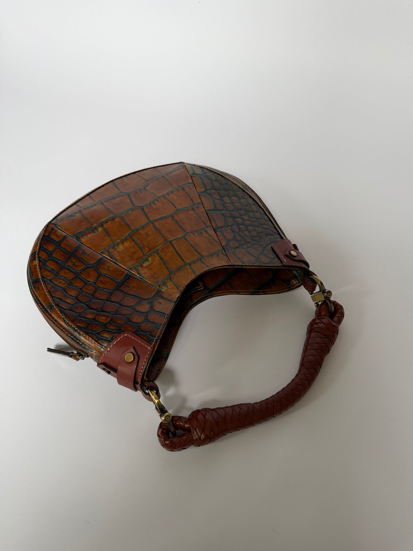 Croc-Embossed Leather Shoulder Bag