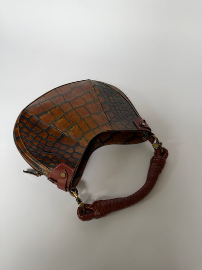 Croc-Embossed Leather Shoulder Bag