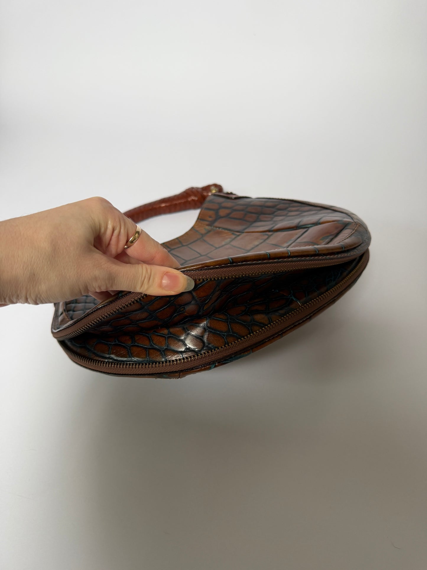 Croc-Embossed Leather Shoulder Bag