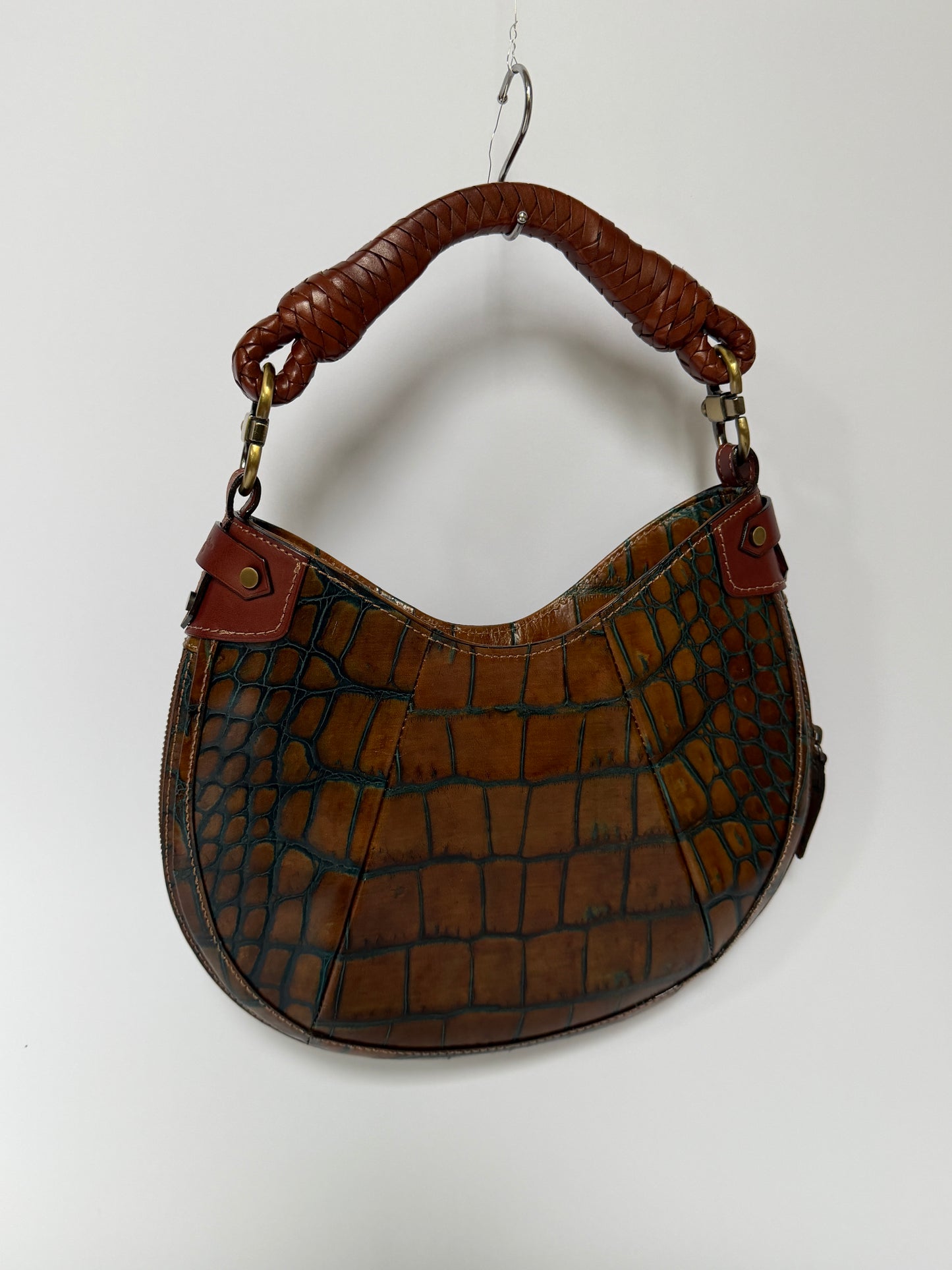 Croc-Embossed Leather Shoulder Bag