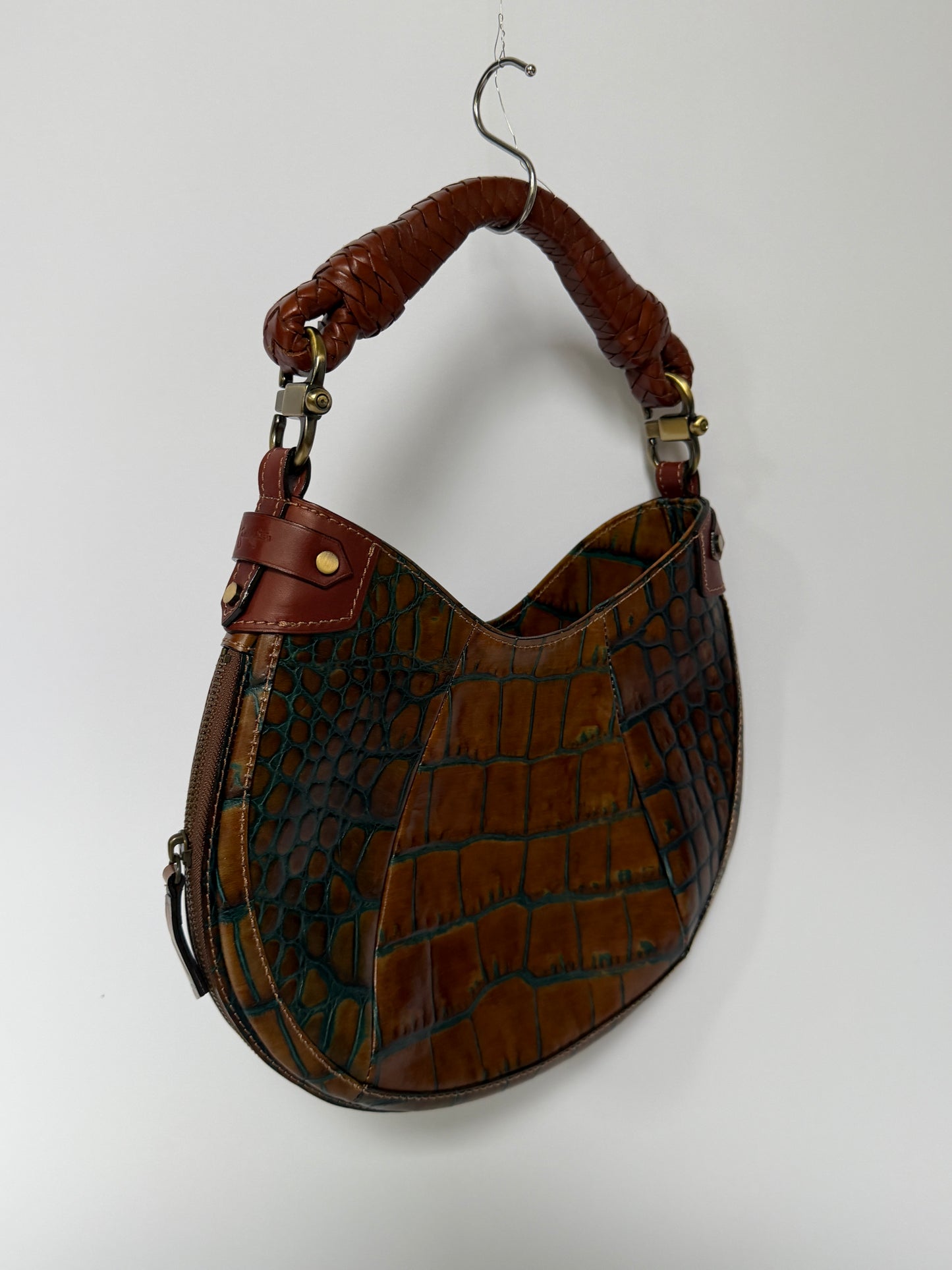 Croc-Embossed Leather Shoulder Bag