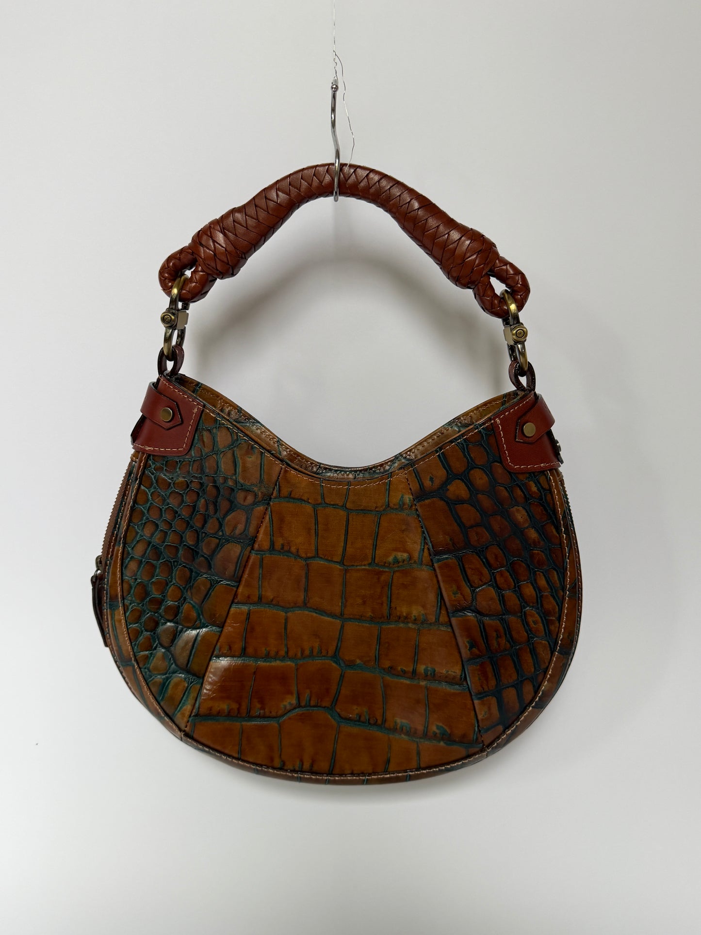 Croc-Embossed Leather Shoulder Bag