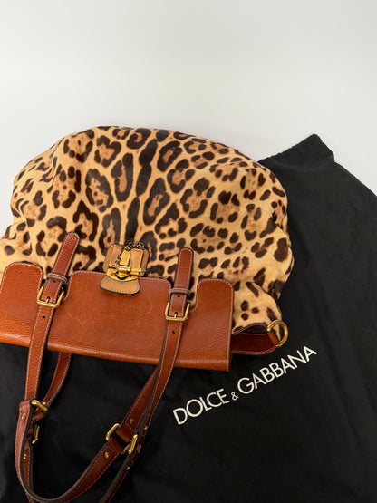 Dolce & Gabbana Miss Privée Leopard Pony Hair Leather Tote Bag