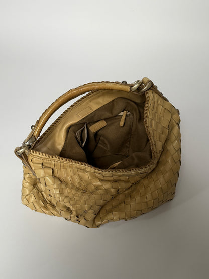 Epoca Woven Leather Hobo Bag in Sand Beige