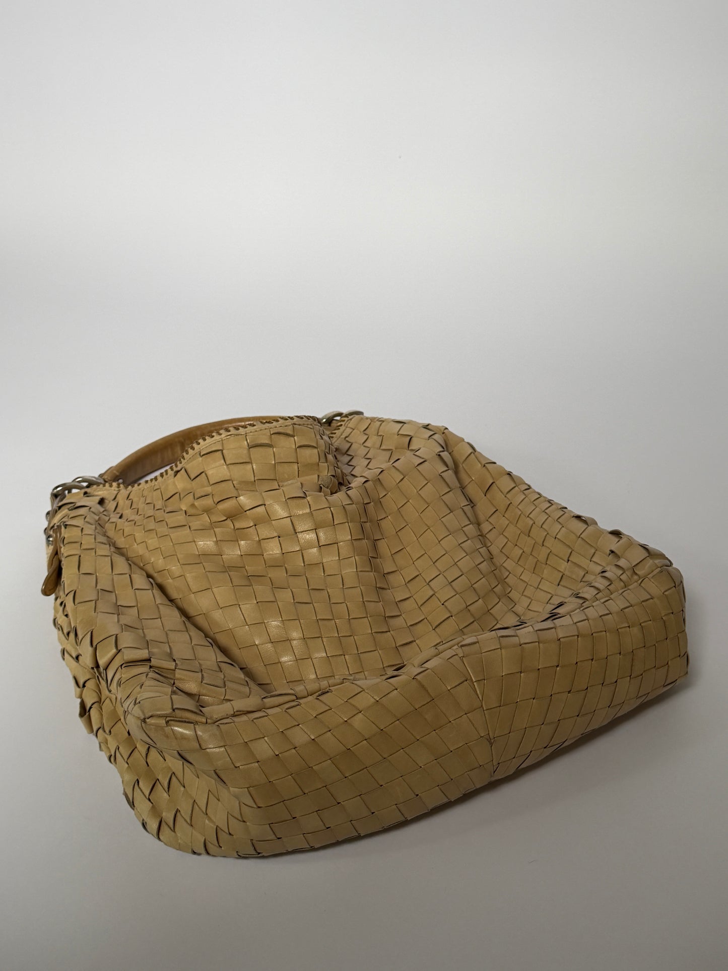 Epoca Woven Leather Hobo Bag in Sand Beige