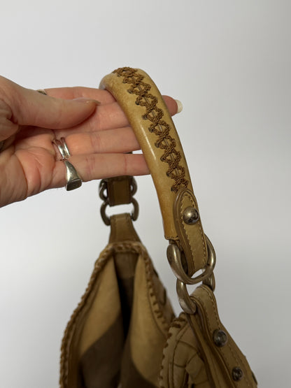 Epoca Woven Leather Hobo Bag in Sand Beige