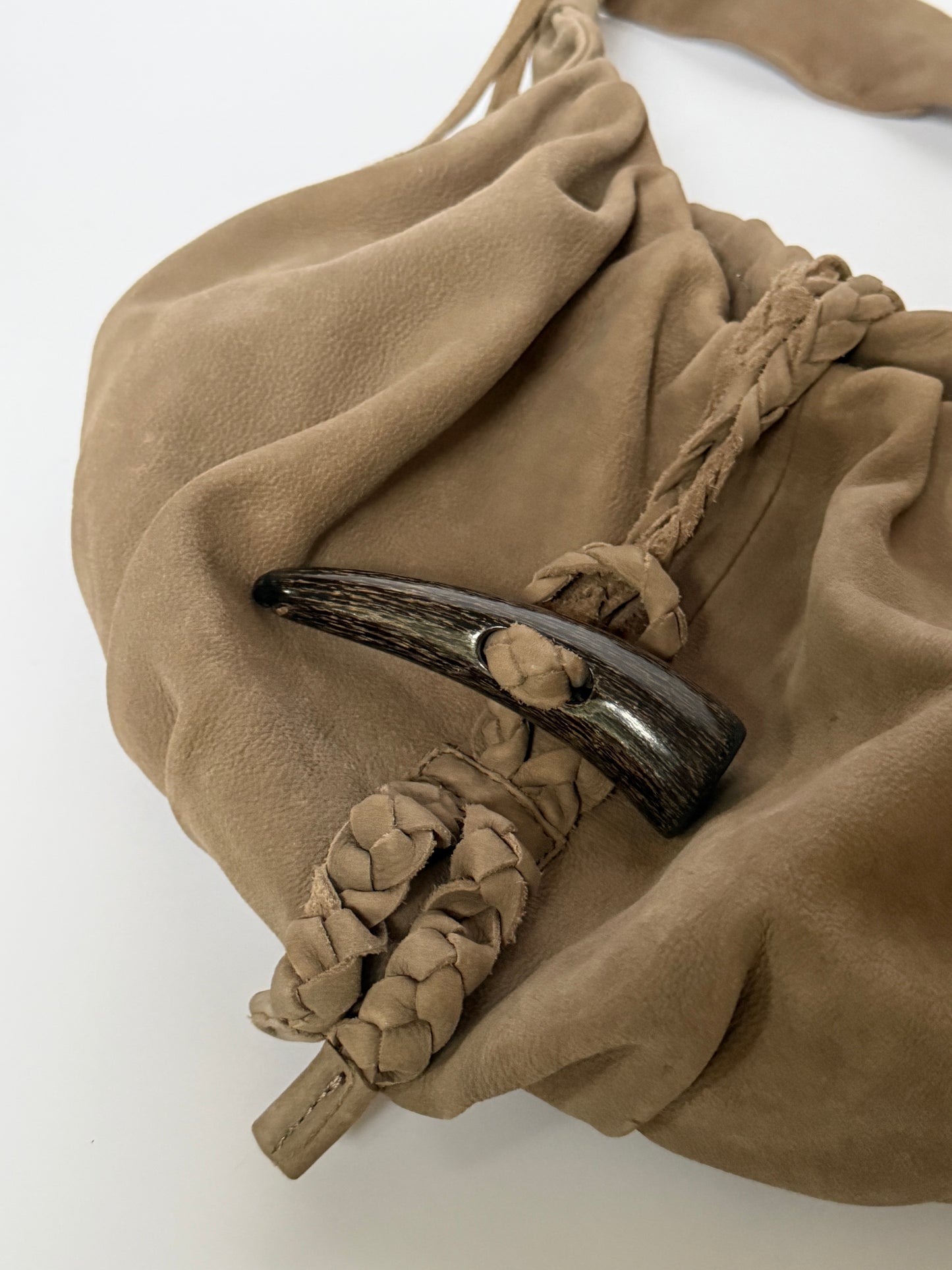 Taupe Leather Shoulder Bag — Horn Detail