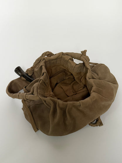 Taupe Leather Shoulder Bag — Horn Detail