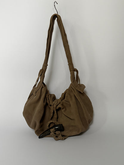 Taupe Leather Shoulder Bag — Horn Detail