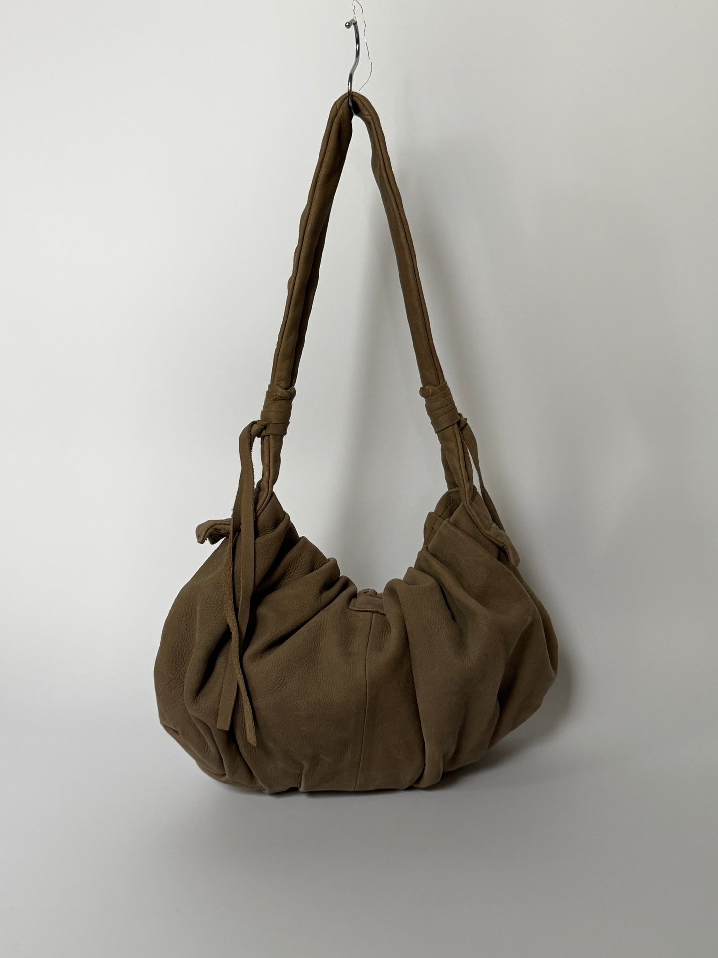 Taupe Leather Shoulder Bag — Horn Detail