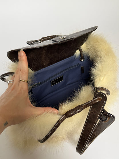 Vintage Ginza Kanematsu (Japan) Fox Fur Leather Bag