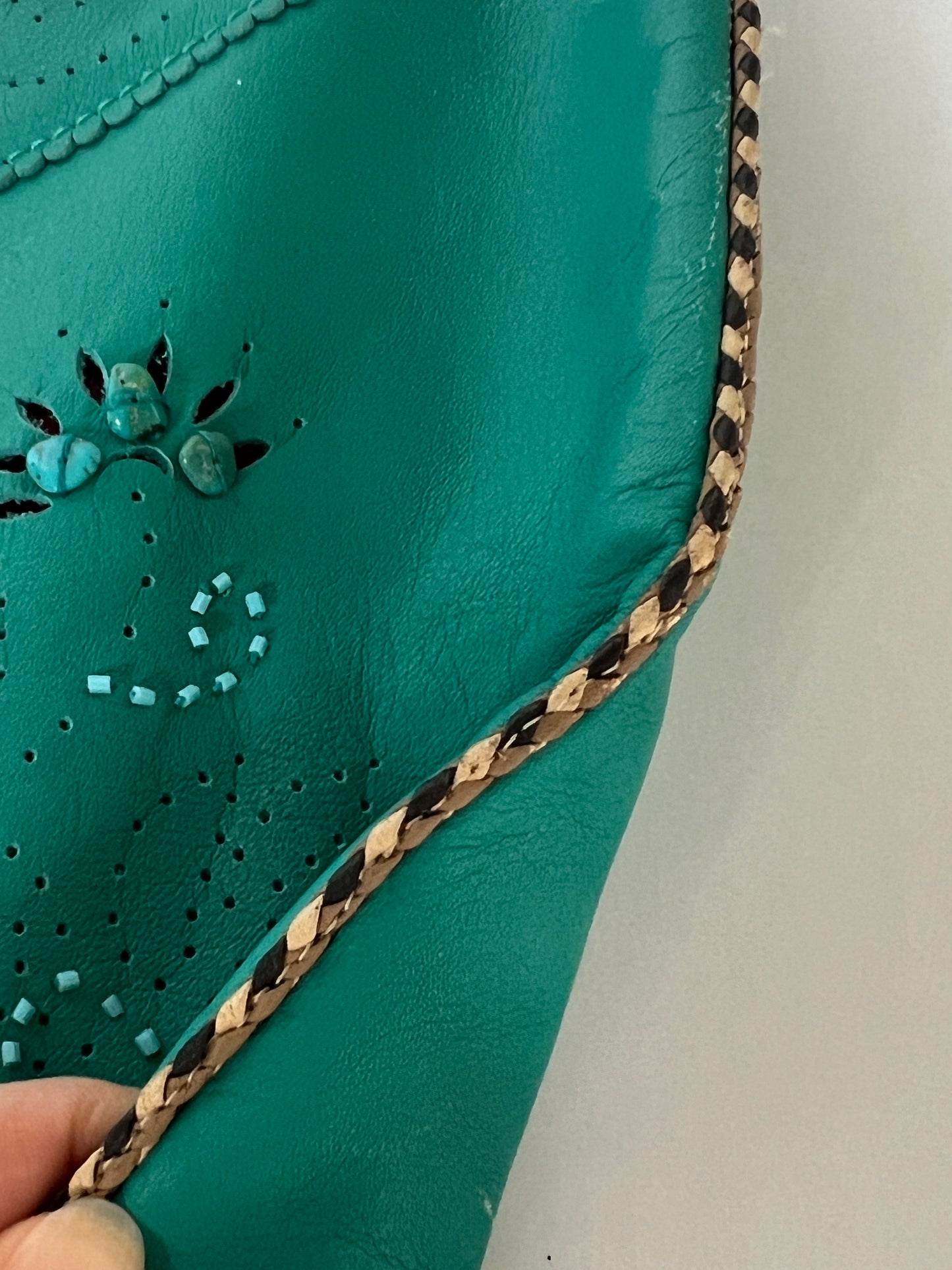 Aqua Leather Bag with Gems