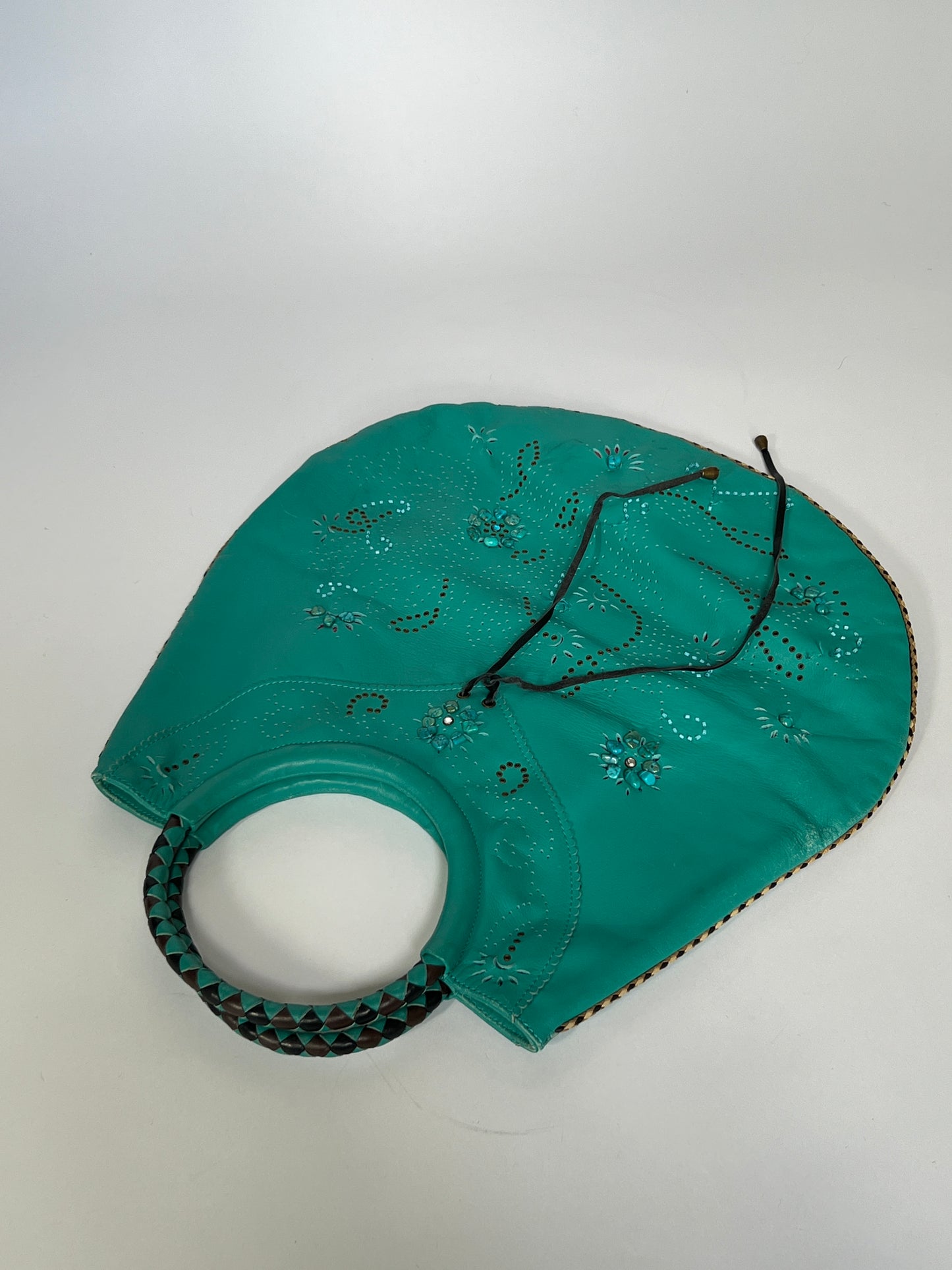 Aqua Leather Bag with Gems