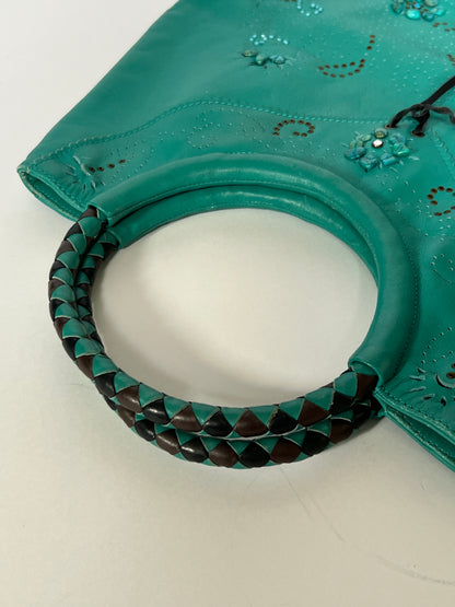 Aqua Leather Bag with Gems
