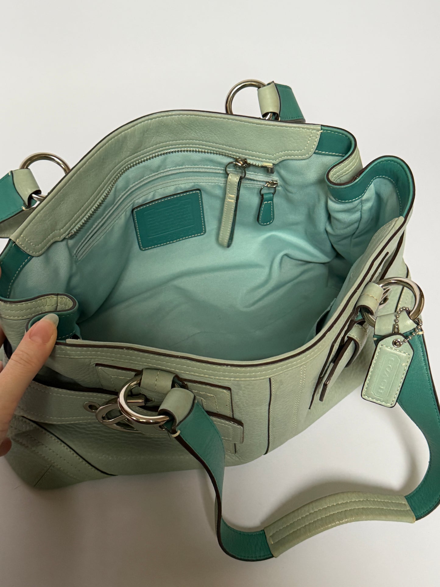 Vintage Coach Hamptons Mint Green Leather Shoulder Bag