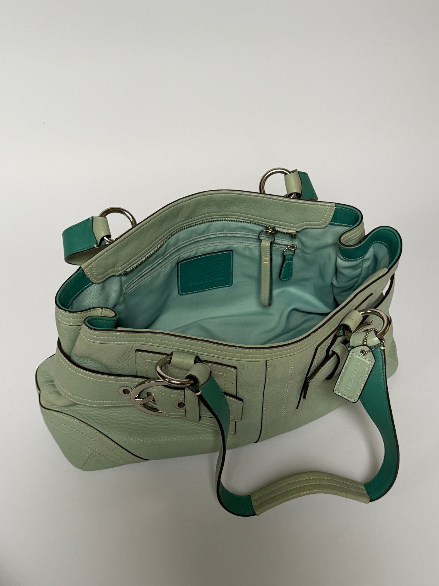 Vintage Coach Hamptons Mint Green Leather Shoulder Bag