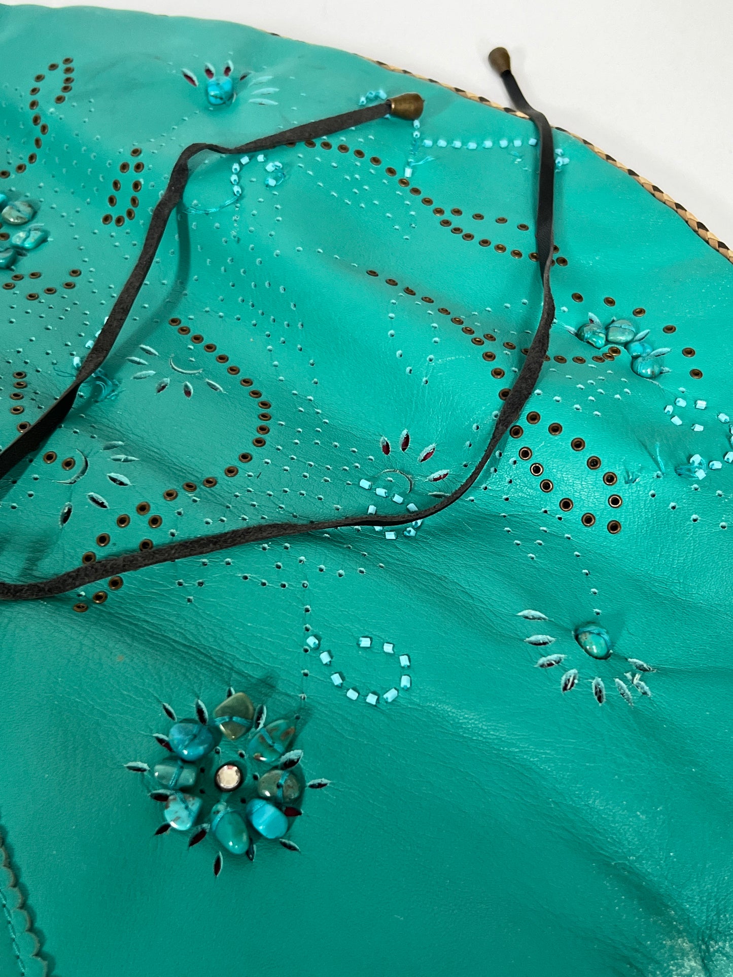 Aqua Leather Bag with Gems