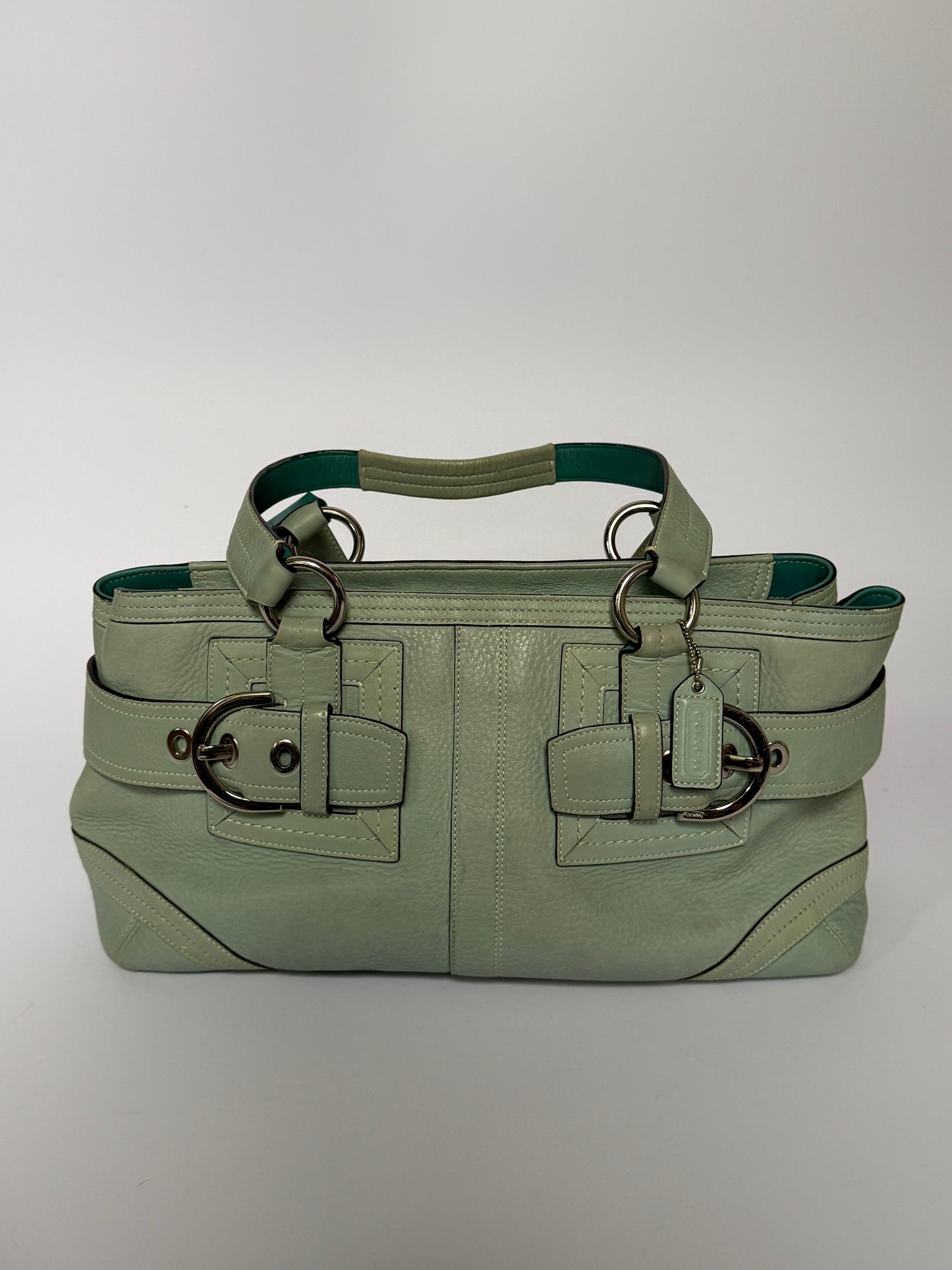 Vintage Coach Hamptons Mint Green Leather Shoulder Bag