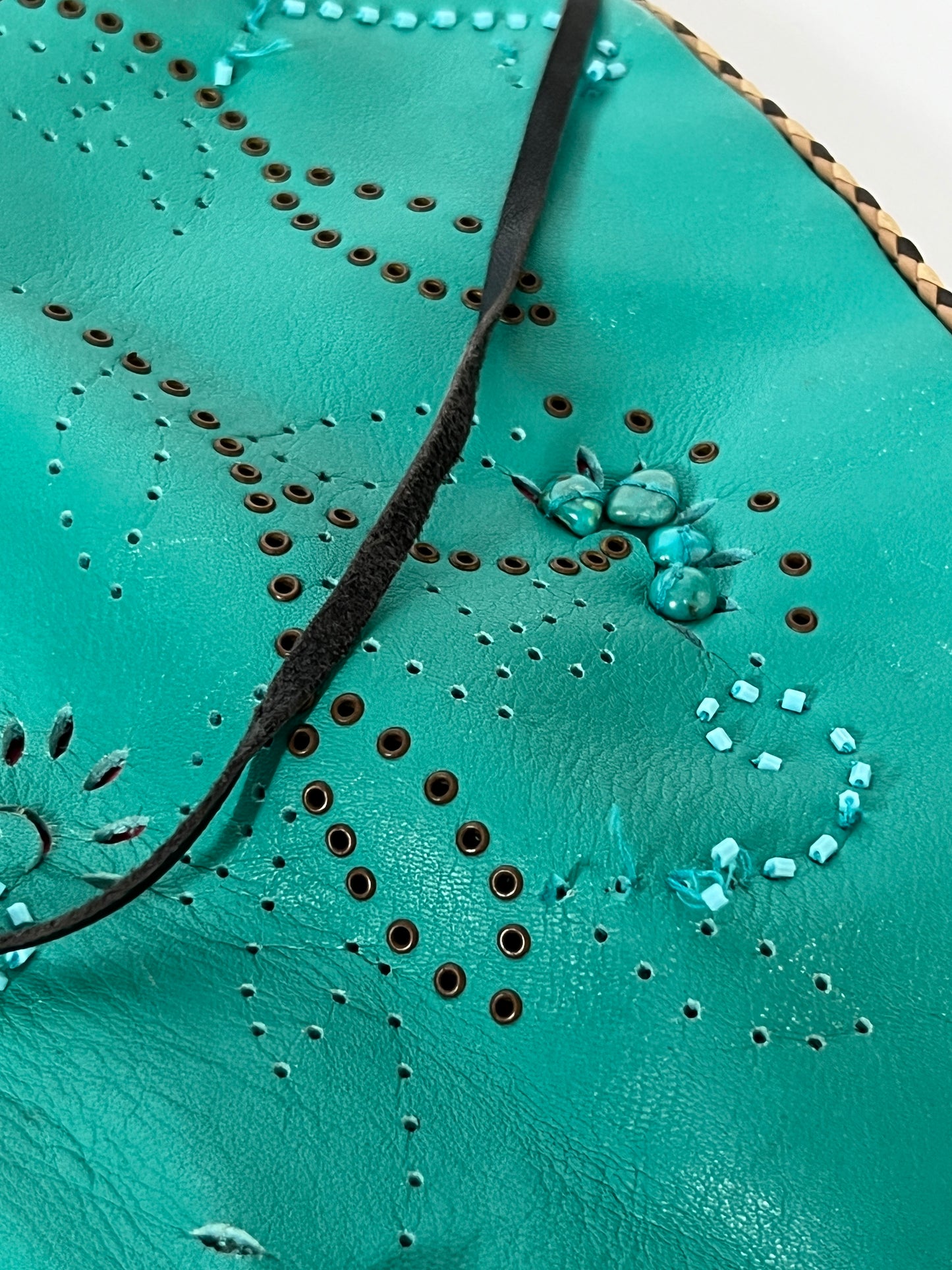 Aqua Leather Bag with Gems