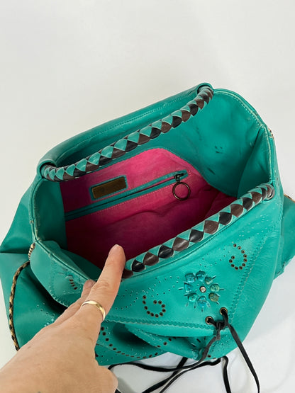 Aqua Leather Bag with Gems