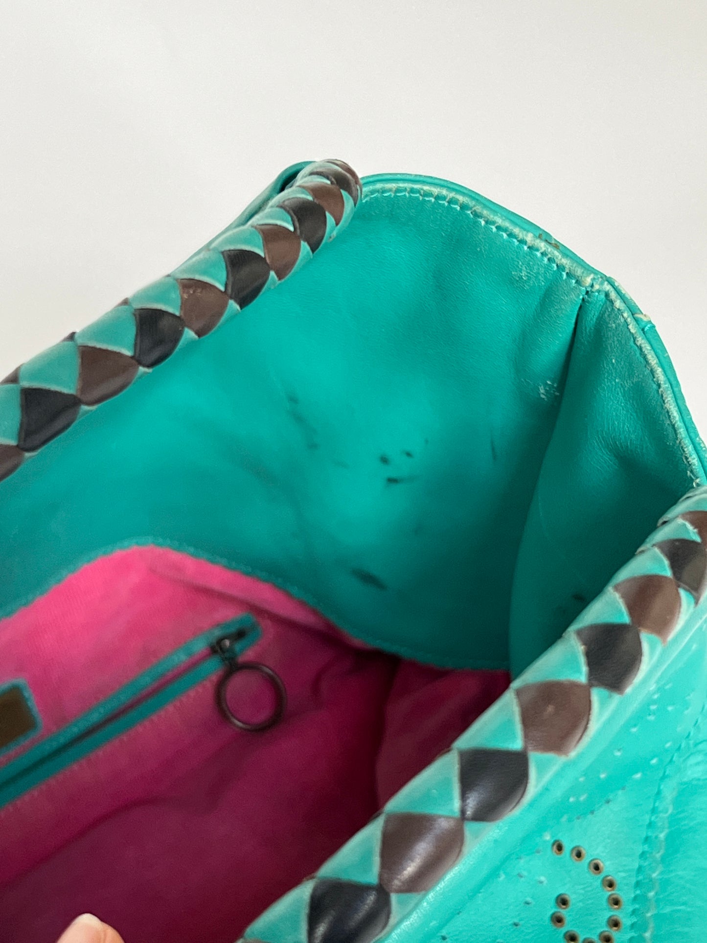 Aqua Leather Bag with Gems