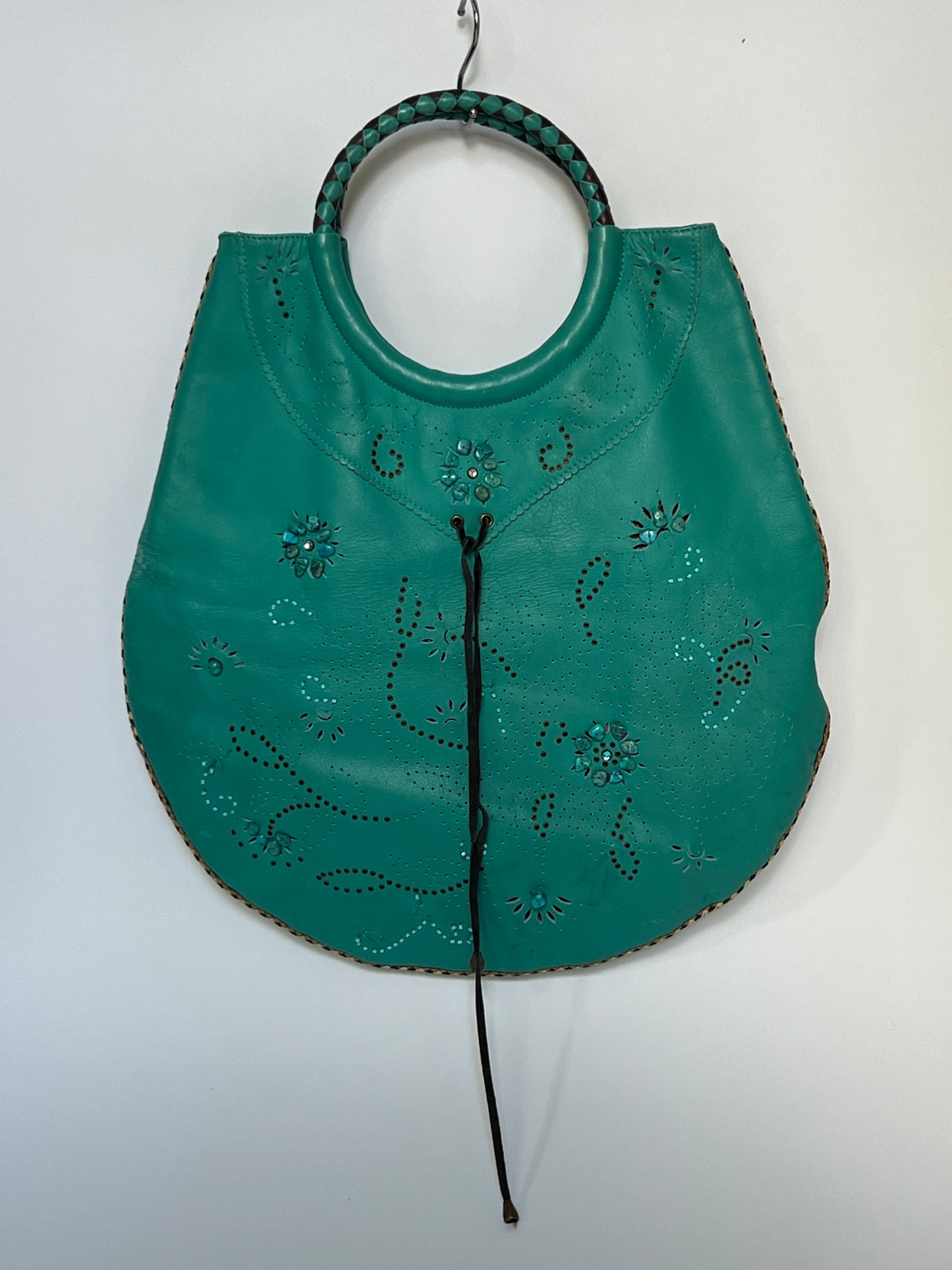 Aqua Leather Bag with Gems