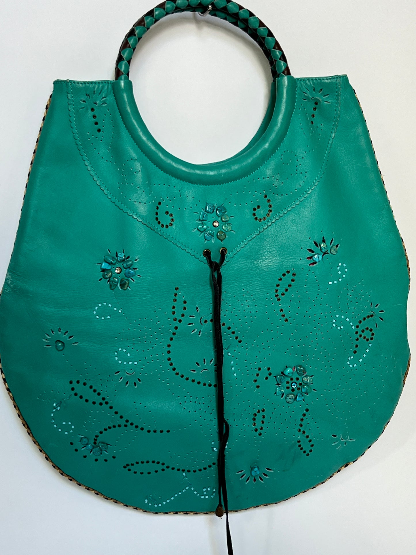 Aqua Leather Bag with Gems
