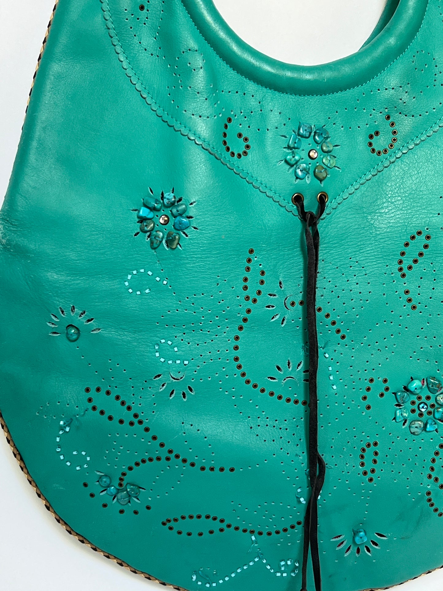 Aqua Leather Bag with Gems