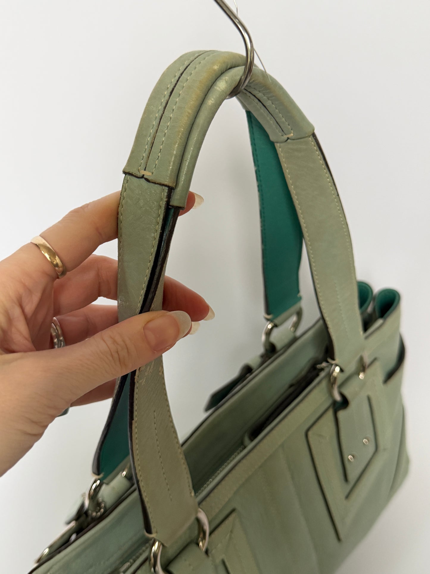 Vintage Coach Hamptons Mint Green Leather Shoulder Bag